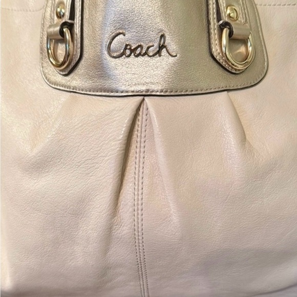 Coach Ashley Cream and Metallic Gold Leather Shoulder Bag - Picture 5 of 14